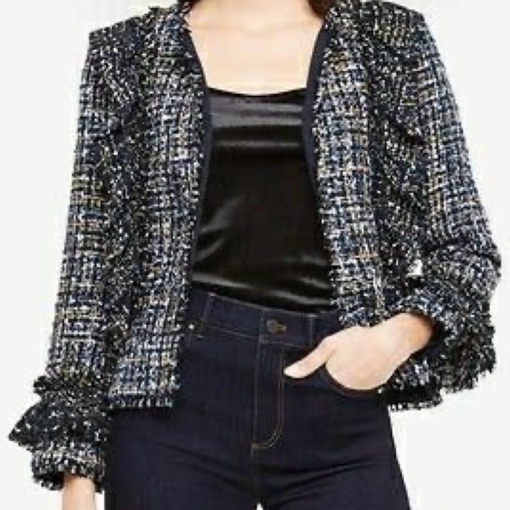 Ann Taylor Blue and White Tweed Blazer